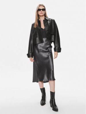 Kožená bunda relaxed fit Calvin Klein černá