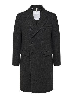 Μάλλινο μελανζέ παλτό χειμωνιάτικο Selected Homme μαύρο