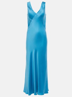 Jedwabna sukienka długa Asceno niebieska