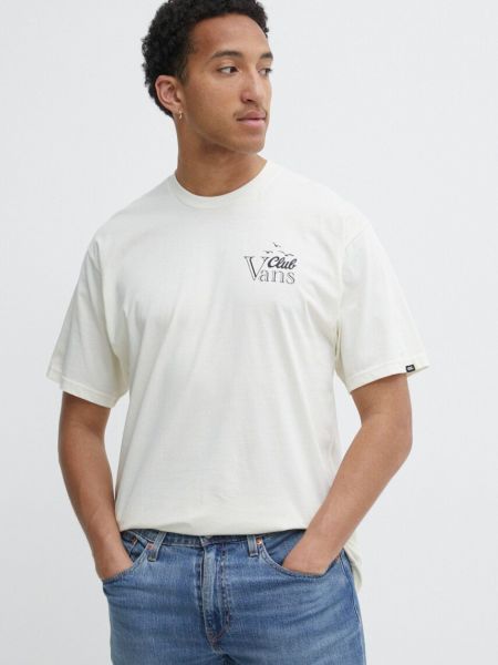 Хлопковая футболка с принтом Vans бежевая