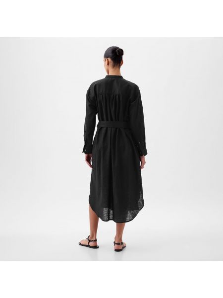 Lněné midi šaty Gap černé