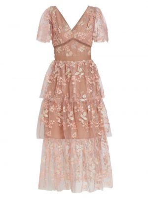 Платье миди с вышивкой с пайетками Self-portrait розовое