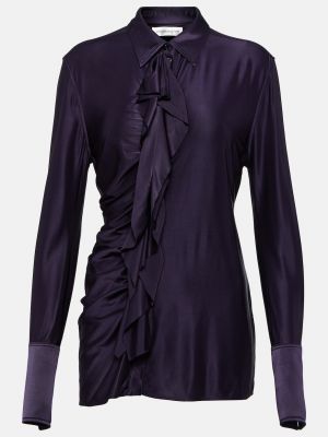 Атласная рубашка с рюшами Victoria Beckham черная