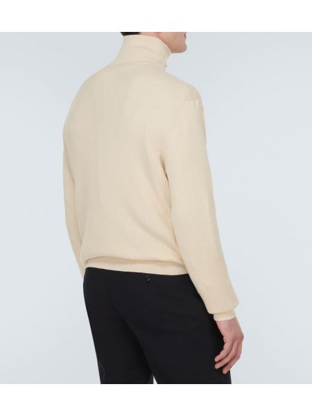 Кашмирен копринен пуловер с цип Loro Piana бяло