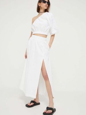 Lněné dlouhá sukně Abercrombie & Fitch bílé