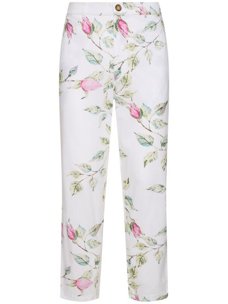 Pamučne hlače s cvjetnim printom s printom Harago bijela