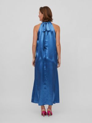 Saténové dlouhé šaty Vila modré