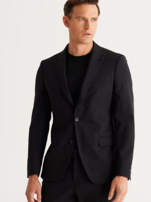 Slim fit vlnený priliehavý oblek Altinyildiz Classics čierna
