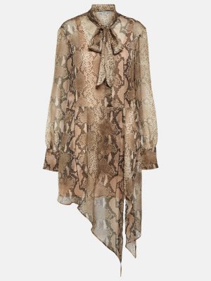 Шифоновое платье-рубашка с принтом со змеиным принтом Stella Mccartney Коричневое