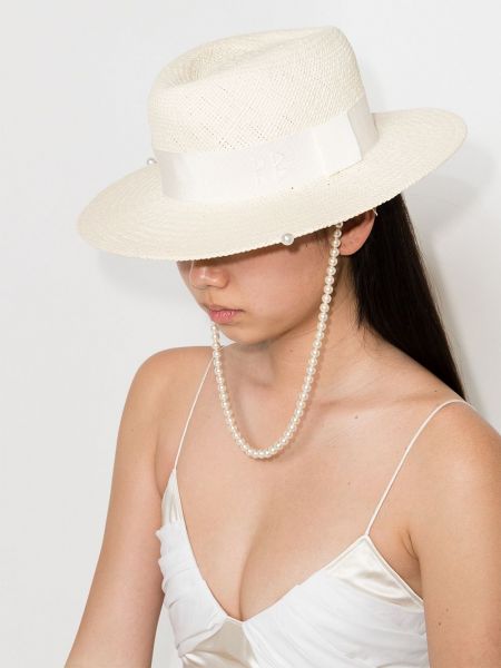 Sombrero con perlas Ruslan Baginskiy blanco