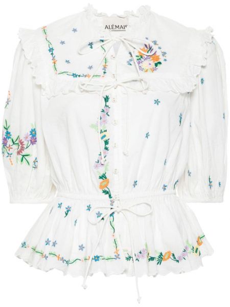Bluza z vezenjem s cvetličnim vzorcem Alemais bela