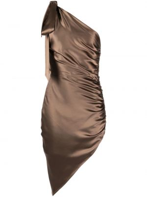 Asymetrické hedvábné koktejlové šaty Michelle Mason hnědé