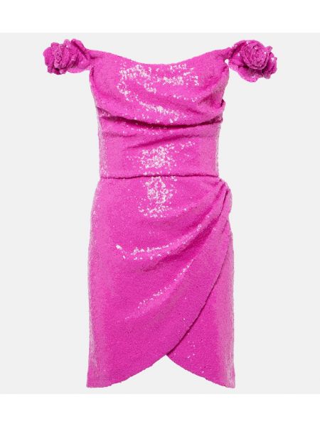 Платье мини с пайетками с аппликацией Costarellos розовое