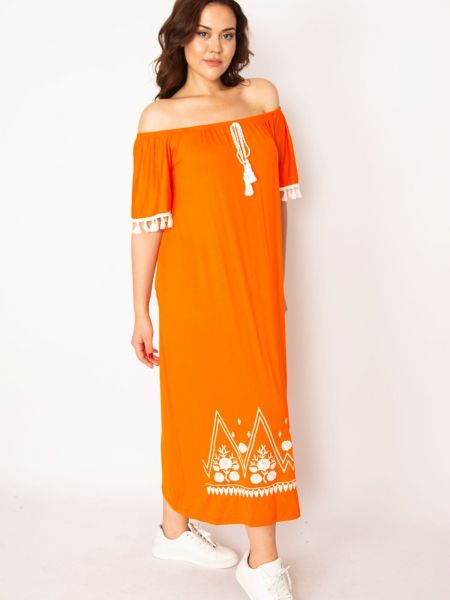 Dlouhé šaty s výšivkou şans oranžové