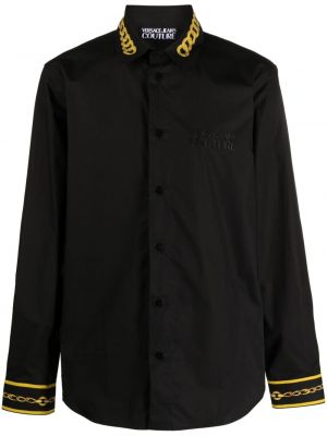 Βαμβακερό πουκάμισο τζιν Versace Jeans Couture μαύρο