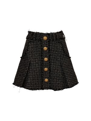 Tweed pliszírozott tweed miniszoknya Balmain aranyszínű