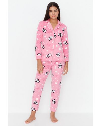 Pletena pižama iz flisa Trendyol roza
