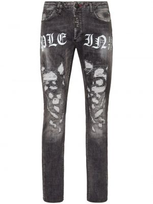 Straight leg jeans con stampa Philipp Plein grigio