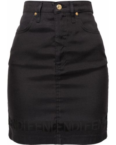 Džínová sukně s vysokým pasem na zip s potiskem Fendi Pre-owned - černá
