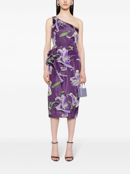 Drapované midi šaty Marchesa Notte fialové