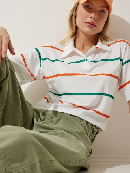 Pletena polo majica s črtami Happiness İstanbul oranžna