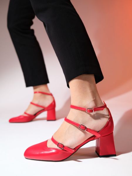 Chunky nizki čevlji s peto Luvishoes rdeča