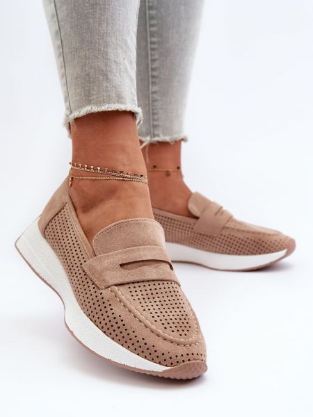 Pantofi loafer din piele de căprioară cu platformă Kesi bej