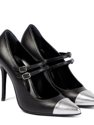Pantofi cu toc din piele Alessandra Rich argintiu