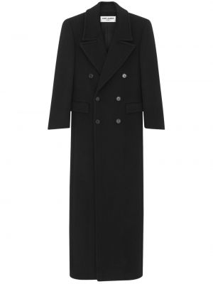 Vlnený kabát na gombíky Saint Laurent čierna