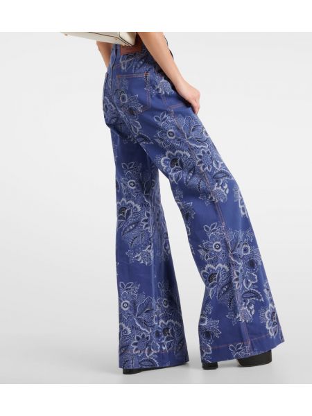 Brīva piegriezuma džinsi bootcut ar augstu vidukli ar ziediem Etro zils