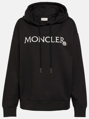Pamučna hoodie s kapuljačom od jersey Moncler crna