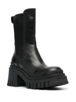 Kožené kotníkové boty na podpatku Premiata černé