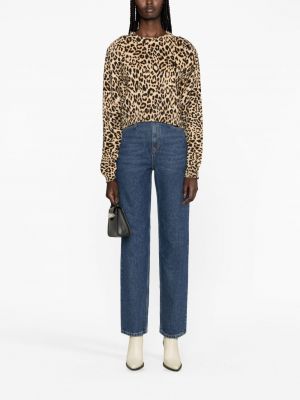 Leopardí svetr s potiskem Rotate hnědý