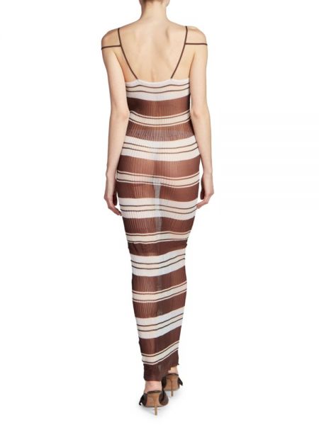 Плиссированное прозрачное длинное платье в полоску Jacquemus коричневое