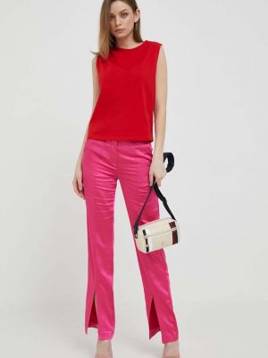 Jednobarevné kalhoty s vysokým pasem United Colors Of Benetton růžové
