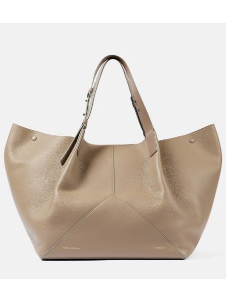 Kožená nákupná taška Victoria Beckham sivá