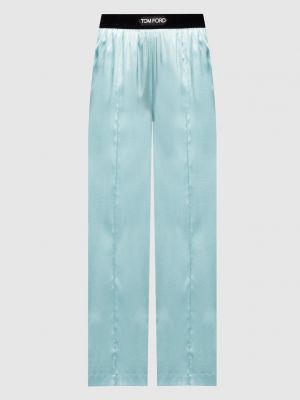 Голубые шелковые прямые брюки Tom Ford