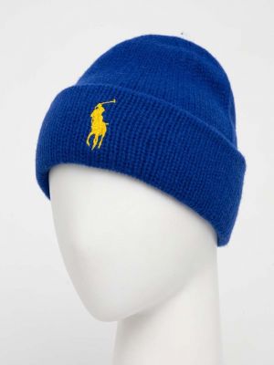 Dzianinowa czapka wełniana Polo Ralph Lauren niebieska