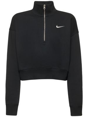 Kokvilnas džemperis ar rāvējslēdzēju Nike melns
