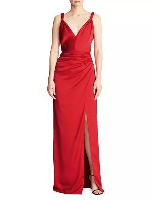 Атласное платье с драпировкой Halston красное