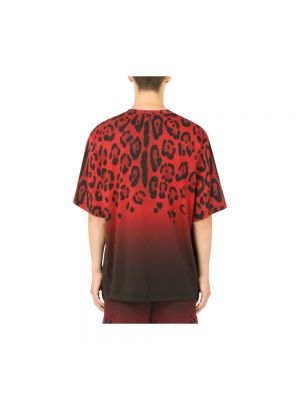 Camisa de algodón con estampado leopardo Dolce & Gabbana rojo