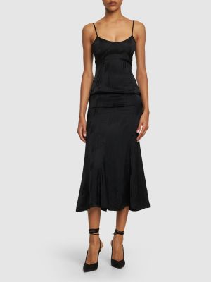 Αμάνικη σατέν μίντι φόρεμα ζακάρ The Attico μαύρο