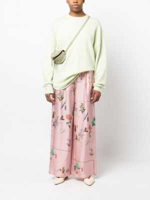 Hedvábné kalhoty s potiskem Lanvin růžové