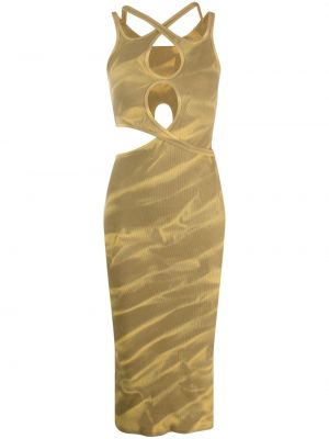 Midi obleka s potiskom z abstraktnimi vzorci Dion Lee rumena
