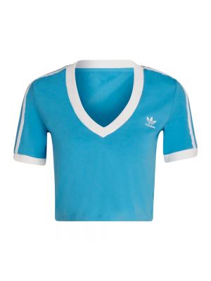Koszulka z dekoltem w serek Adidas Originals niebieska