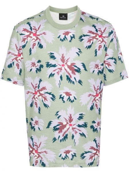 Kokvilnas t-krekls ar ziediem ar apdruku Ps Paul Smith zaļš
