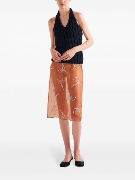 Květinové hedvábné pouzdrová sukně Prada oranžové