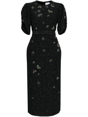 Večerna obleka s cvetličnim vzorcem s kristali Erdem črna