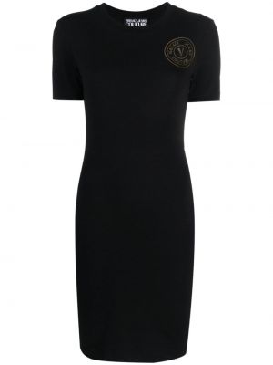 Памучна дънкова рокля с принт Versace Jeans Couture черно