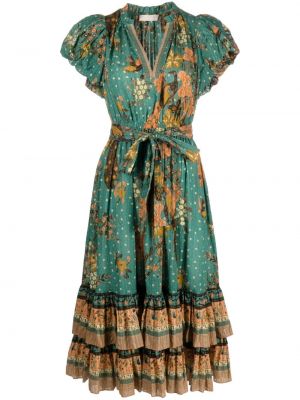 Květinové viskózové bavlněné midi šaty Ulla Johnson - zelená